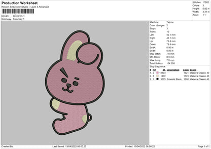 Cooky BTS Embroidery File 4 sizes