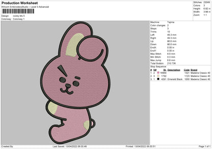 Cooky BTS Embroidery File 4 sizes