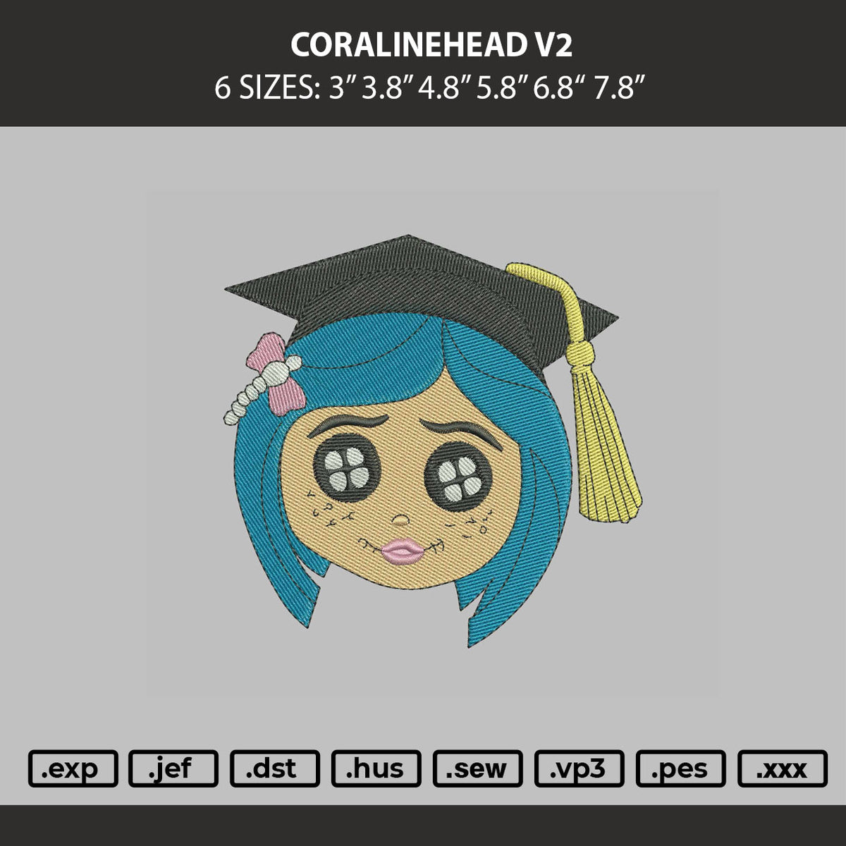 Coralinehead V2 Embroidery Machine Design File 6 sizes