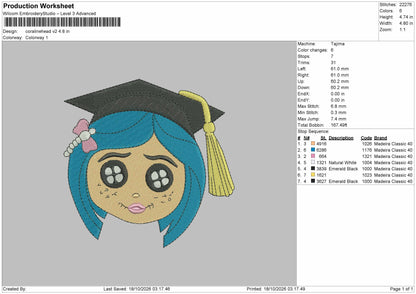 Coralinehead V2 Embroidery Machine Design File 6 sizes