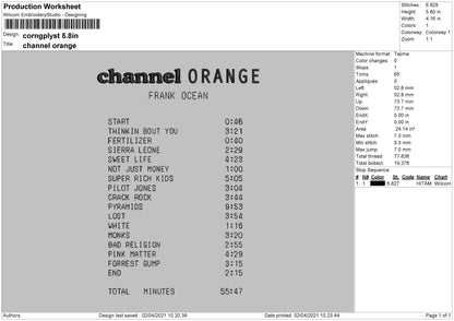 C Orange Playlist Embroidery Machine Design File 4 size