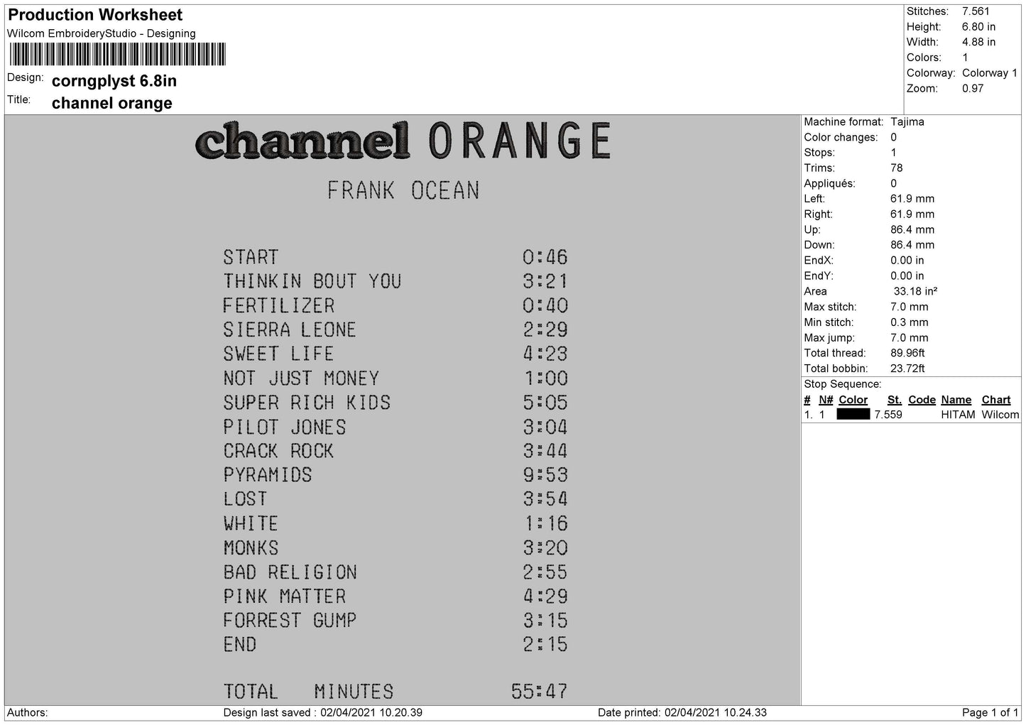 C Orange Playlist Embroidery Machine Design File 4 size
