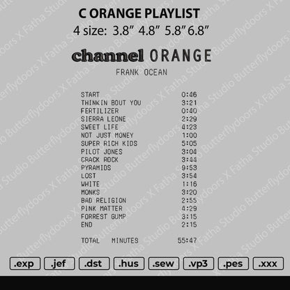 C Orange Playlist Embroidery Machine Design File 4 size