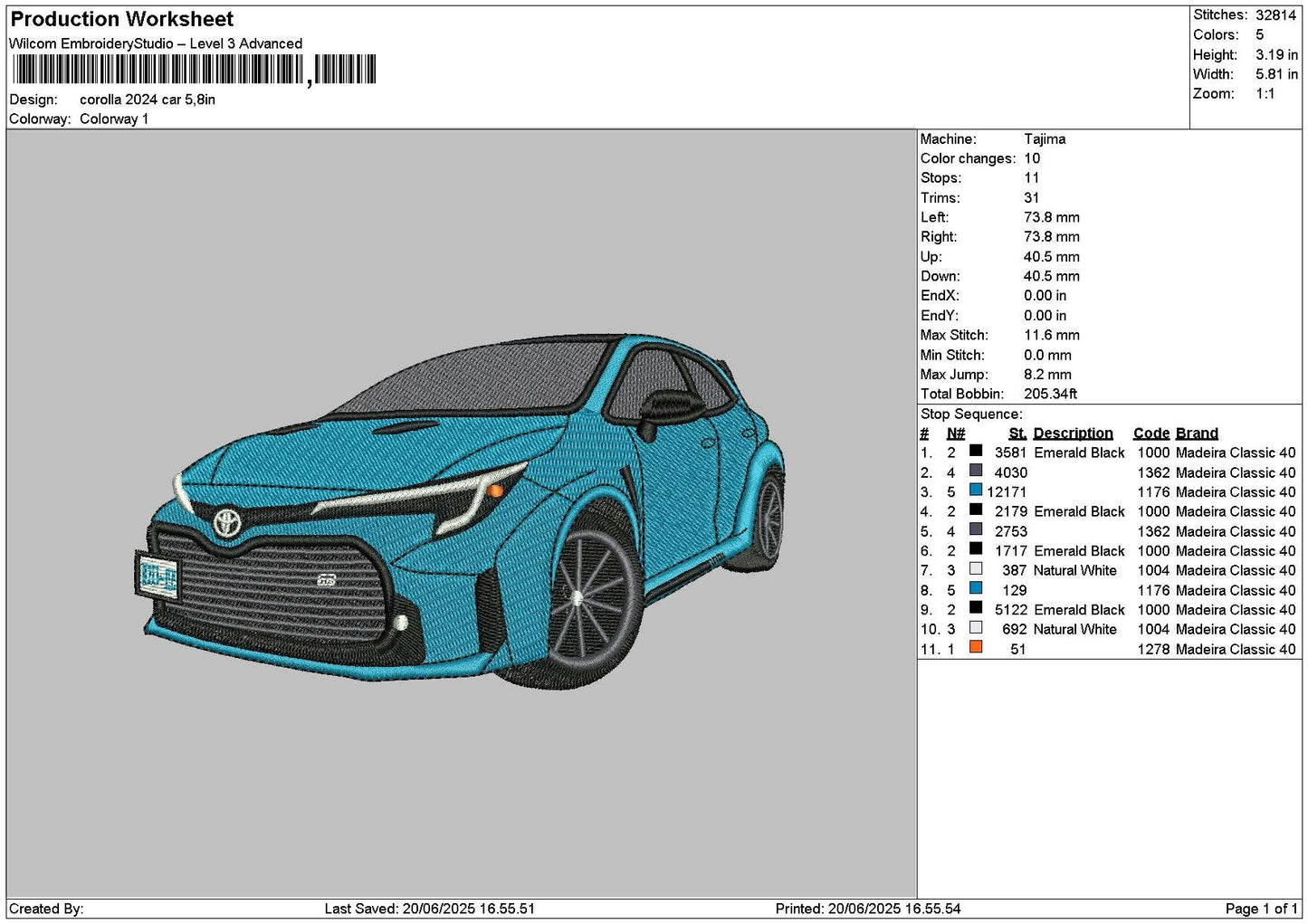 Blue Car 2024 Embroidery File 6 sizes