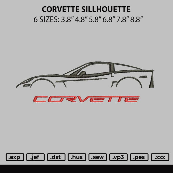 Corvettetext Sillhouette Embroidery File 6 sizes