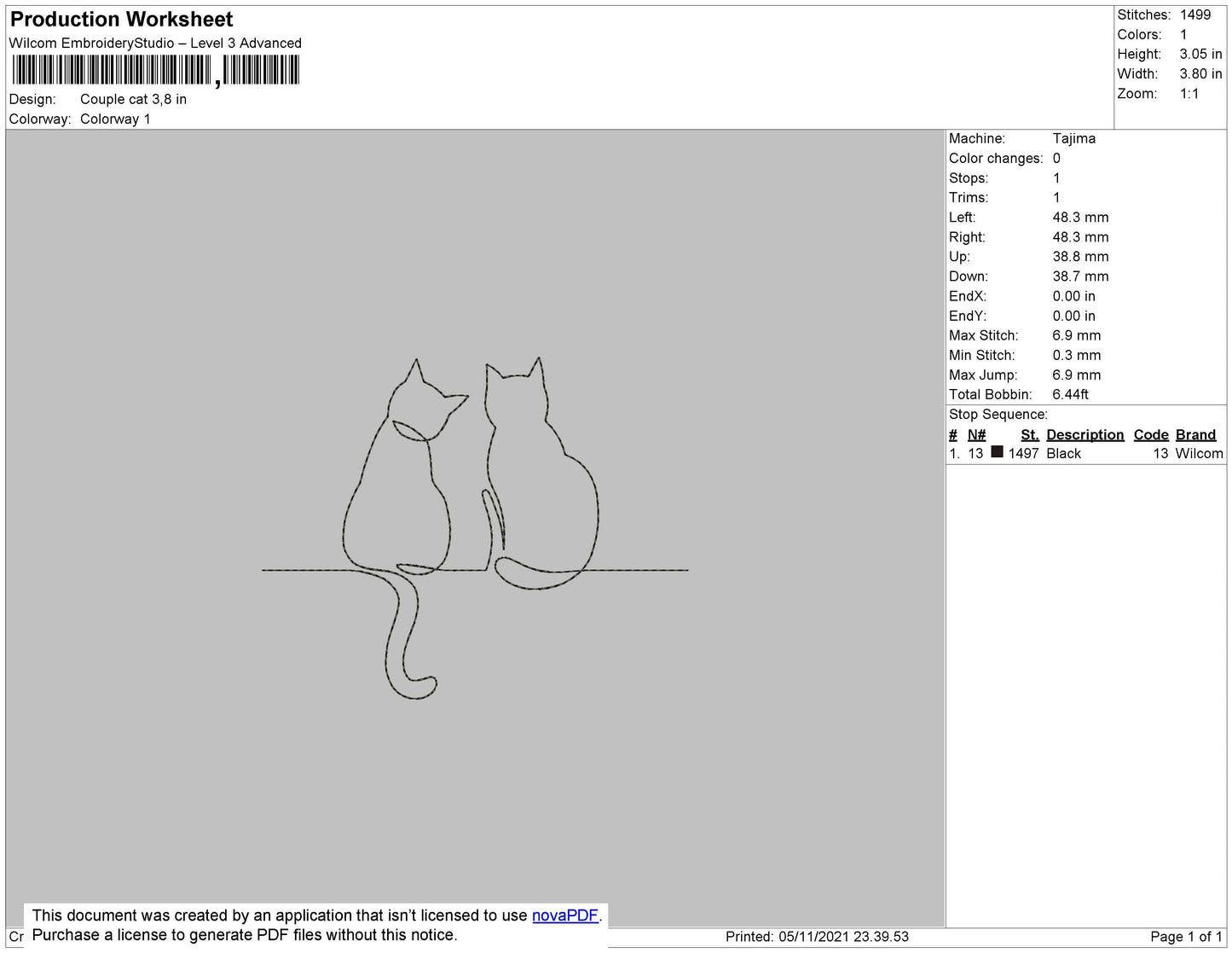 Couple Cat Embroidery File 6 Size