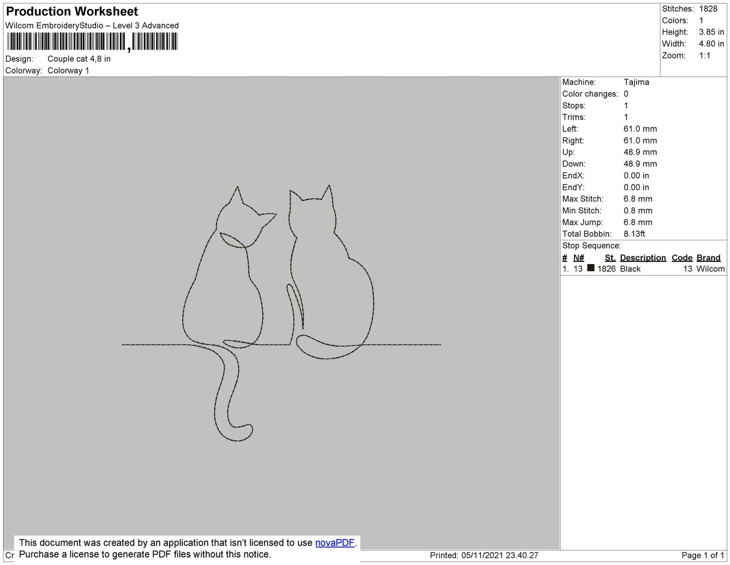 Couple Cat Embroidery File 6 Size