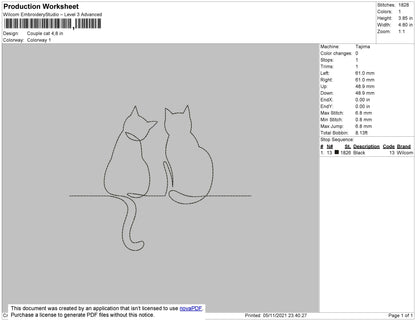 Couple Cat Embroidery File 6 Size