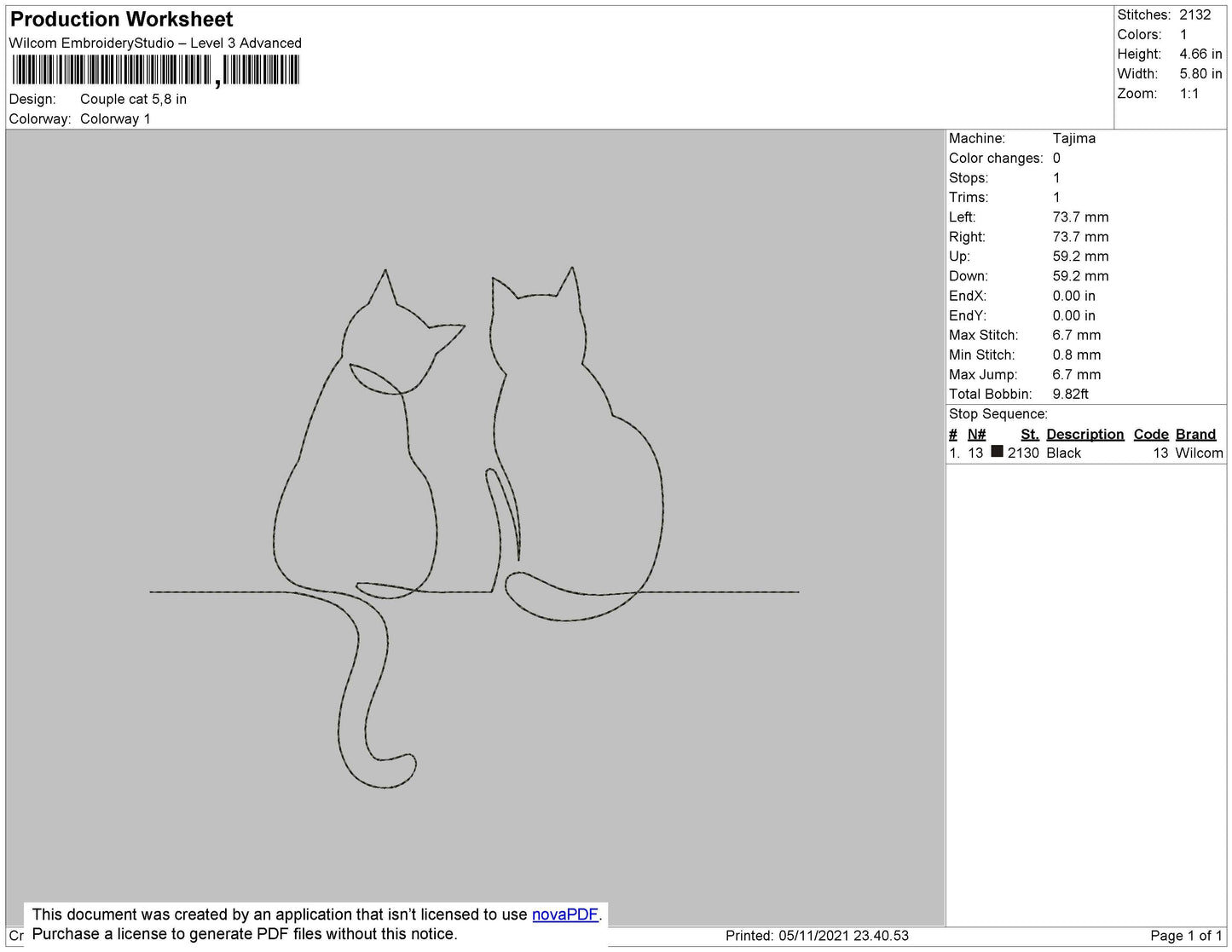 Couple Cat Embroidery File 6 Size