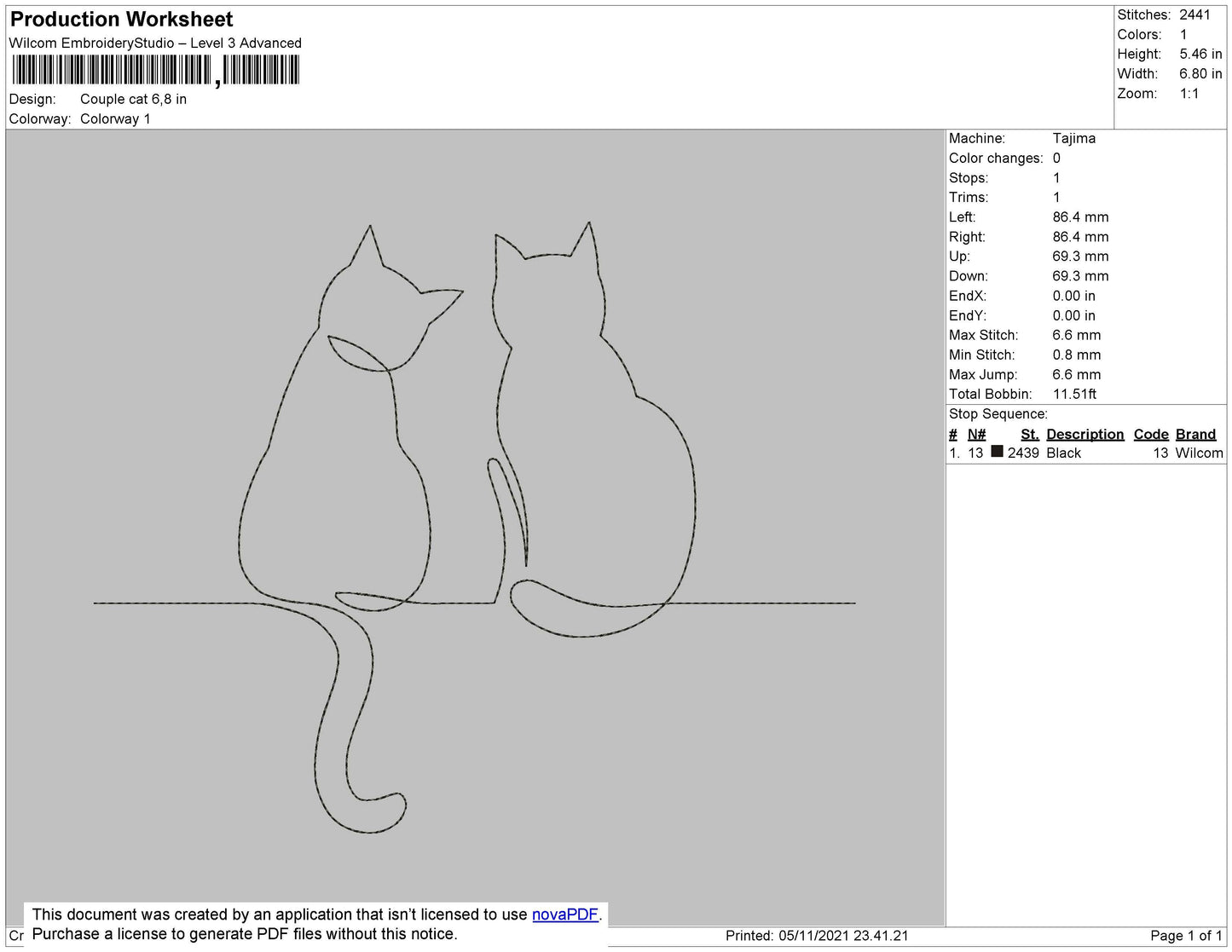 Couple Cat Embroidery File 6 Size