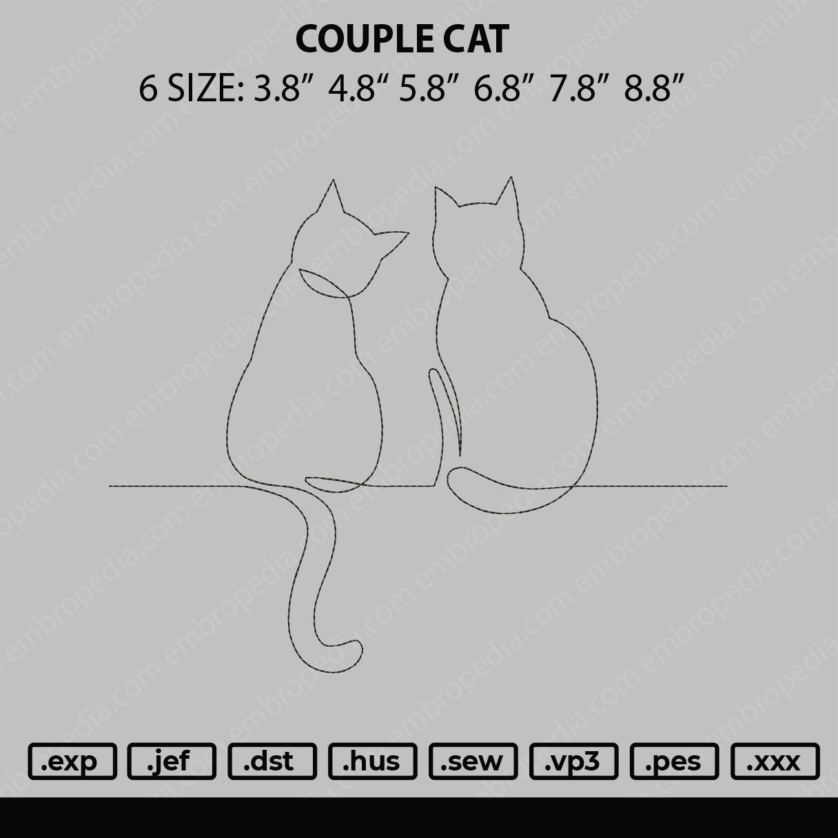 Couple Cat Embroidery File 6 Size