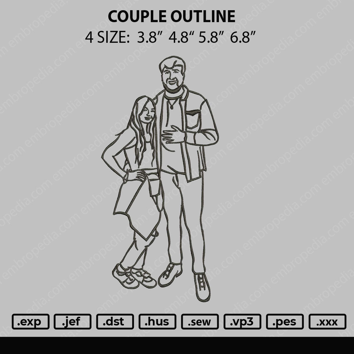 Couple Outline Embroidery File 4 size
