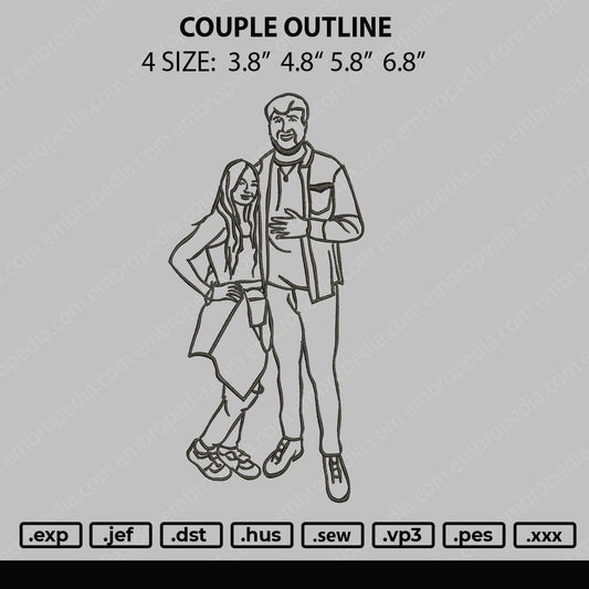 Couple Outline Embroidery File 4 size