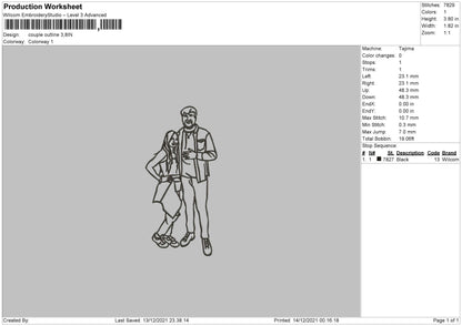 Couple Outline Embroidery File 4 size
