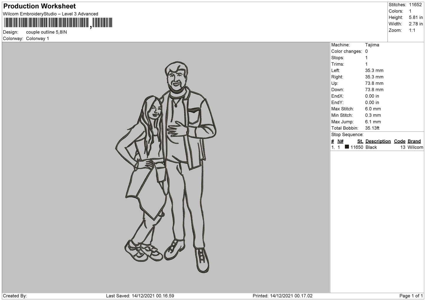 Couple Outline Embroidery File 4 size