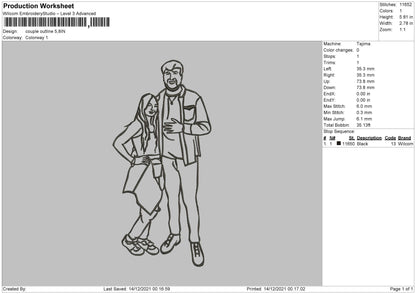 Couple Outline Embroidery File 4 size