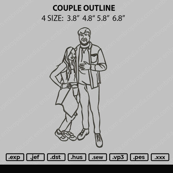 Couple Outline Embroidery File 4 size