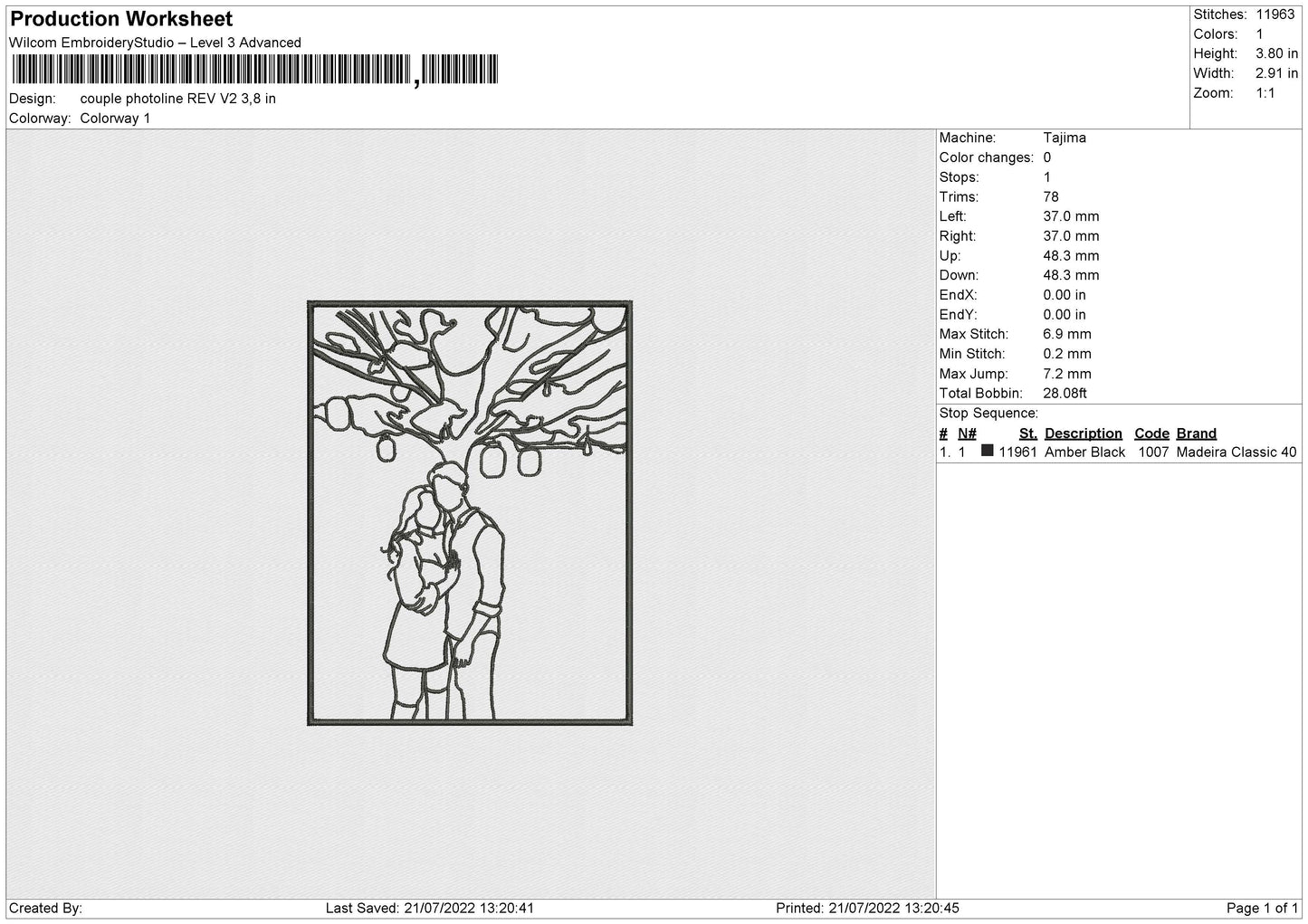 Couple Photoline V2 Embroidery File 4 sizes