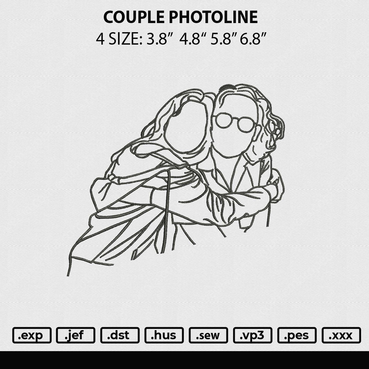 Couple Photoline Embroidery File 4 sizes