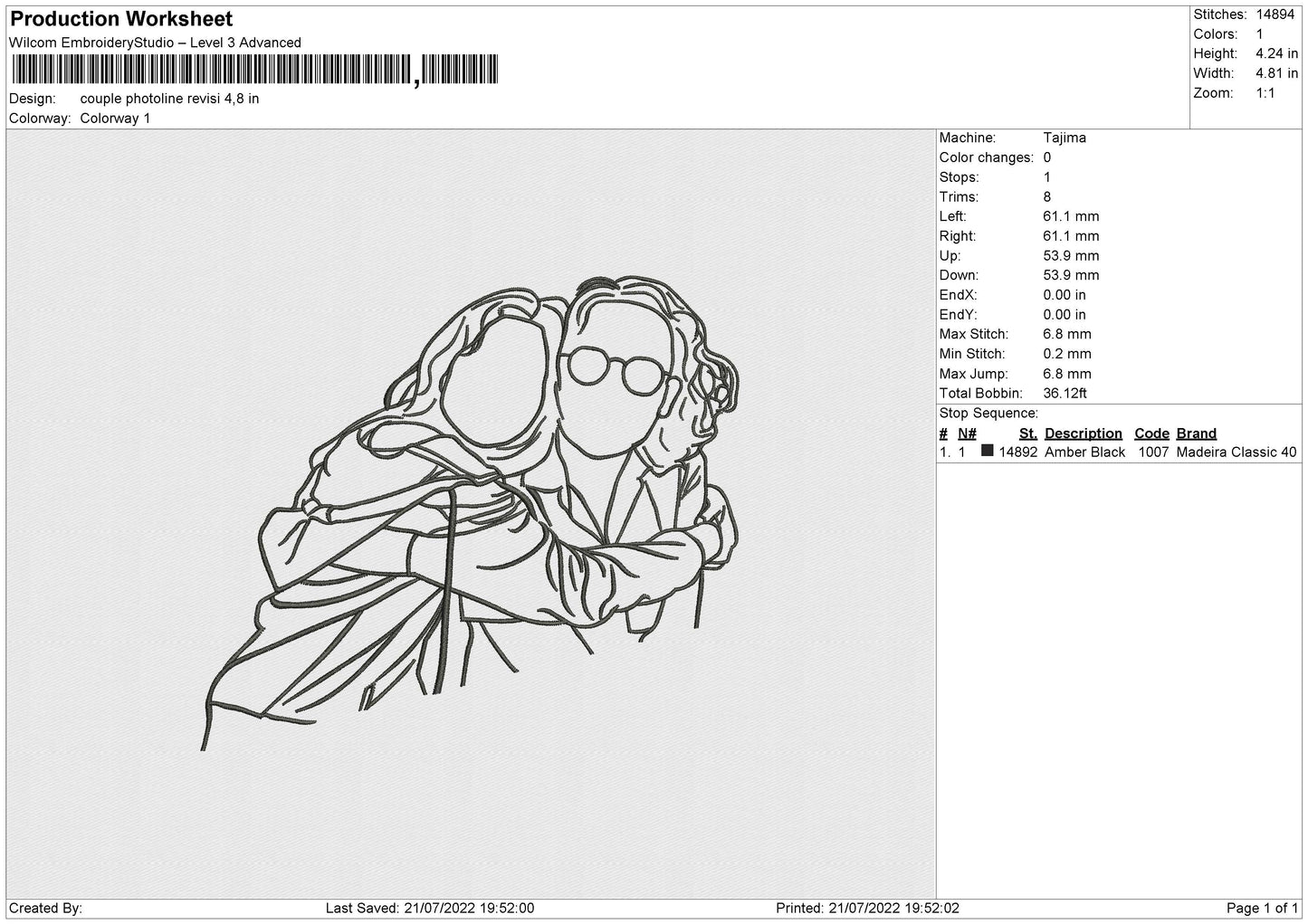 Couple Photoline Embroidery File 4 sizes