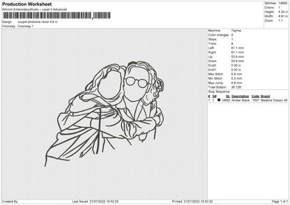 Couple Photoline Embroidery File 4 sizes