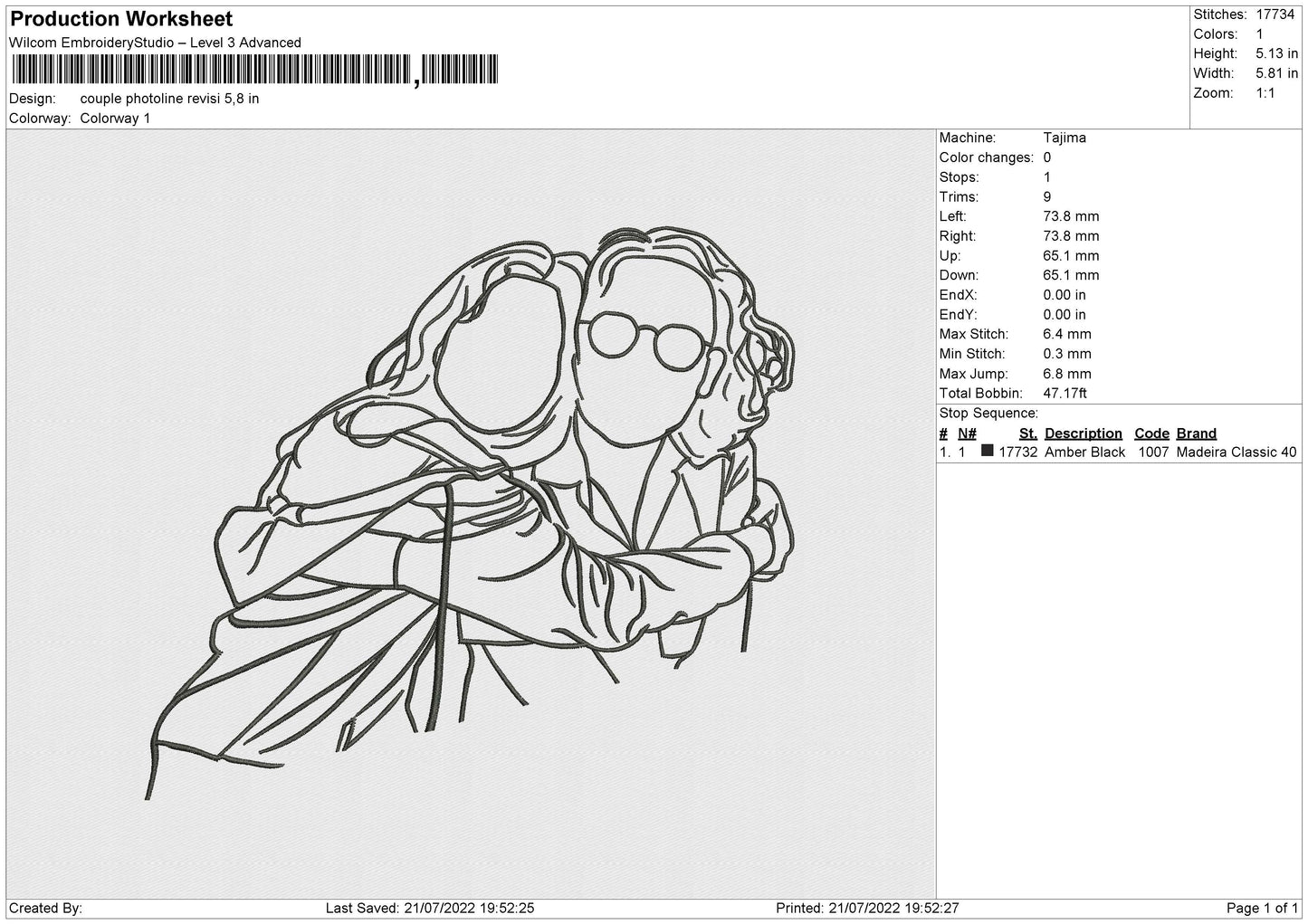 Couple Photoline Embroidery File 4 sizes