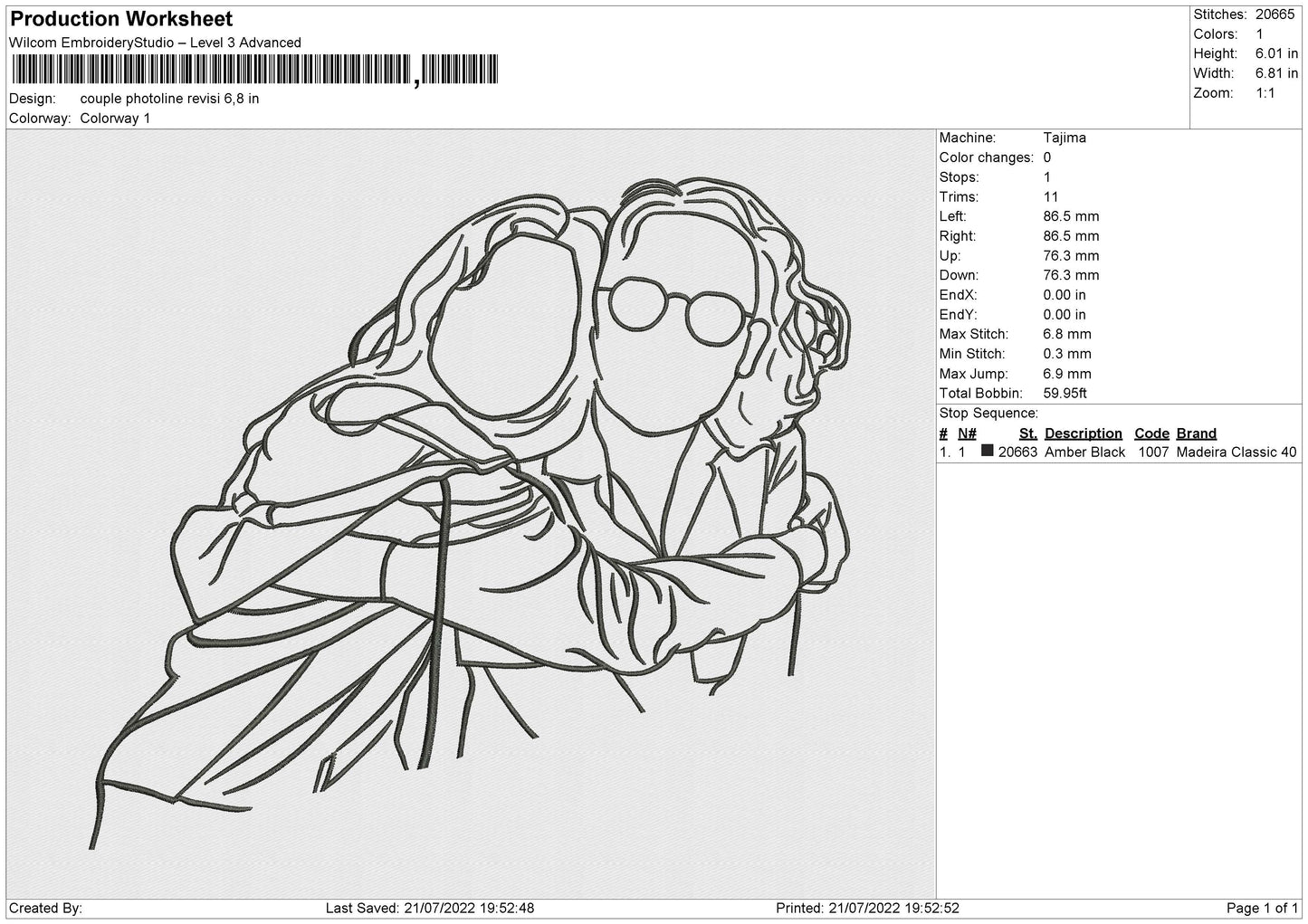 Couple Photoline Embroidery File 4 sizes