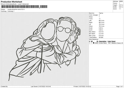 Couple Photoline Embroidery File 4 sizes
