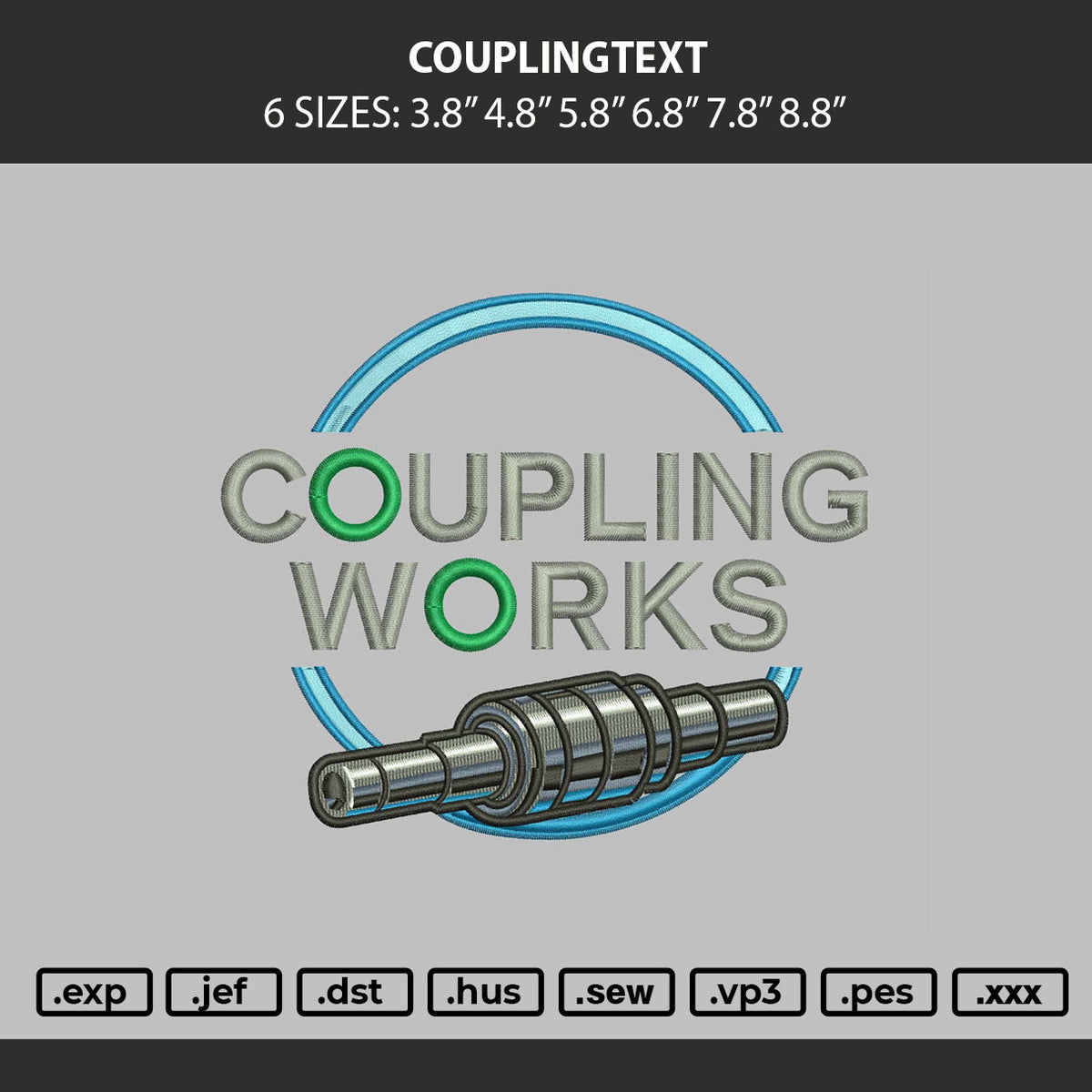 Couplingtext Embroidery Machine Design File 6 sizes