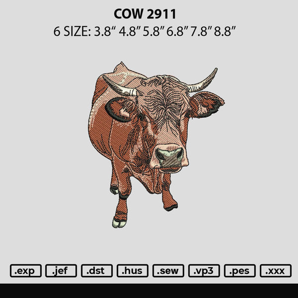 Cow 2911 Embroidery File 6 sizes