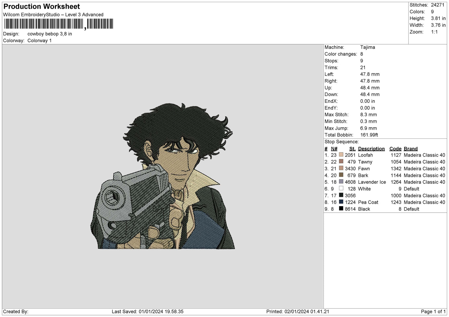 Cowboy0201 Embroidery File 6 sizes