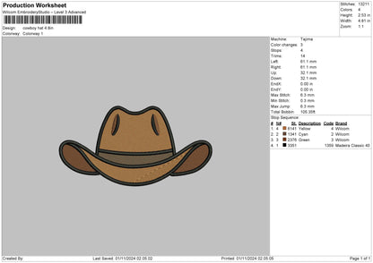Cowboy Hat 04 Embroidery File 6 sizes