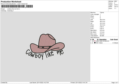 Cowboy Like Me Embroidery File 6 sizes