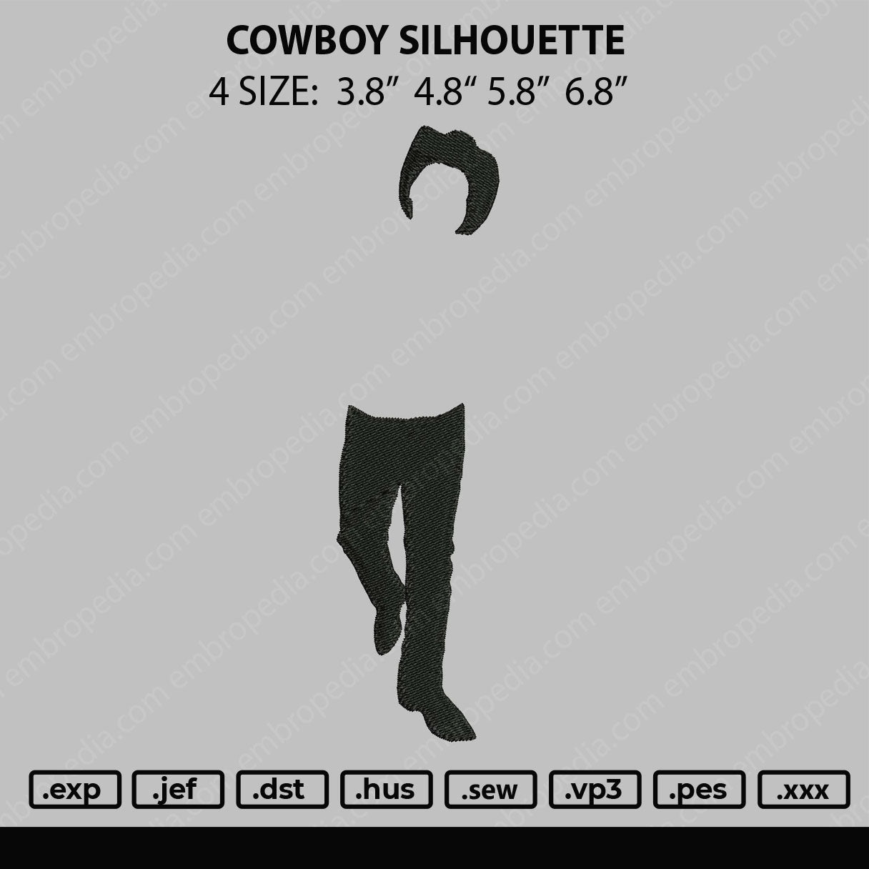 Cowboy Silhouette Embroidery File 4 size