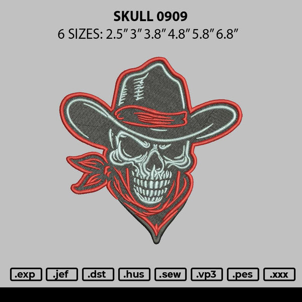 Skull 0909 Embroidery File 6 sizes