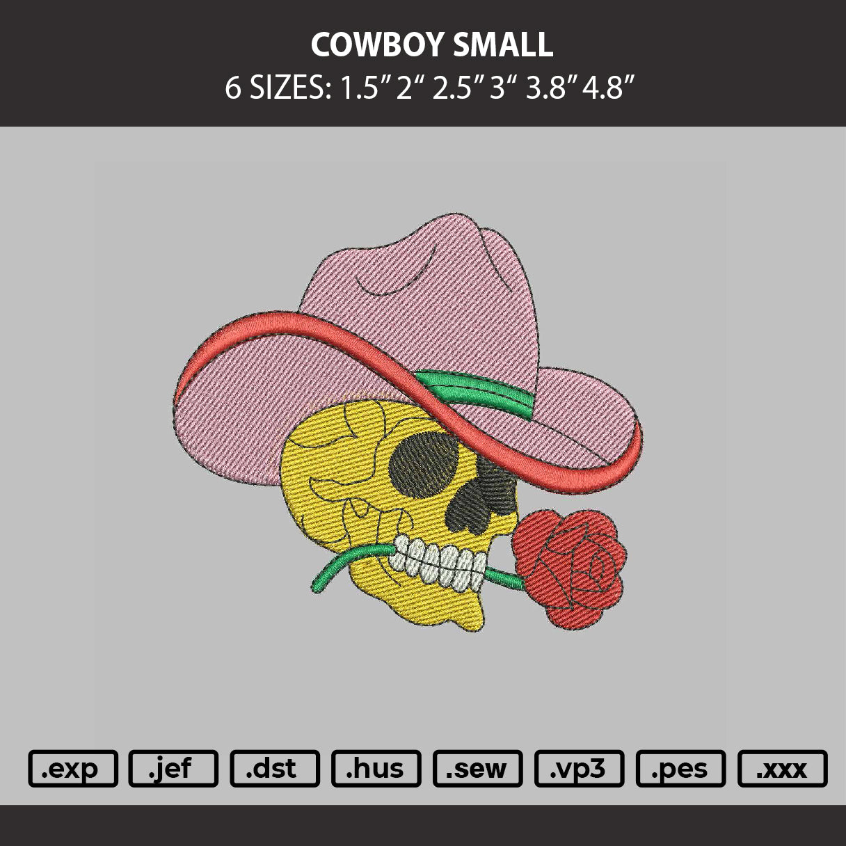 Cowboy Small Embroidery Machine Design File 6 sizes