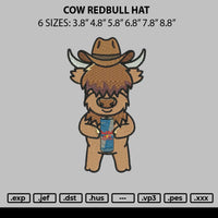 Cow Redbull Hat Embroidery File 6 Sizes