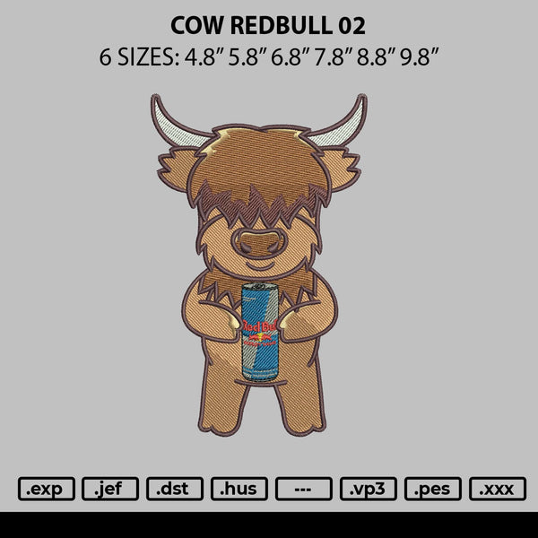 Cow Redbull 02 Embroidery File 6 Sizes