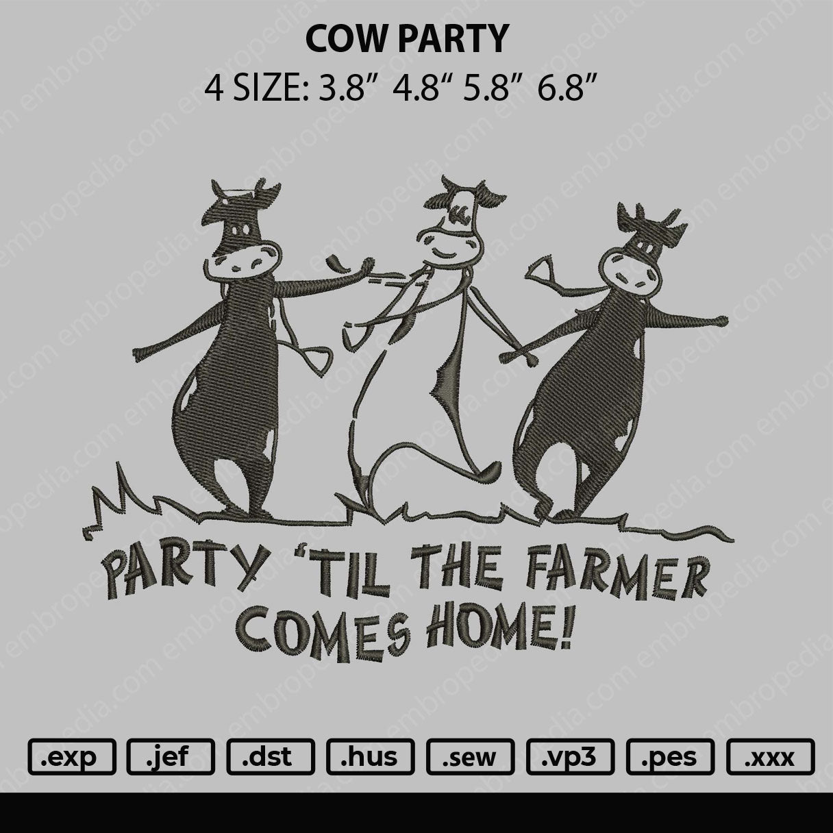 Cow Party Embroidery File 4 size
