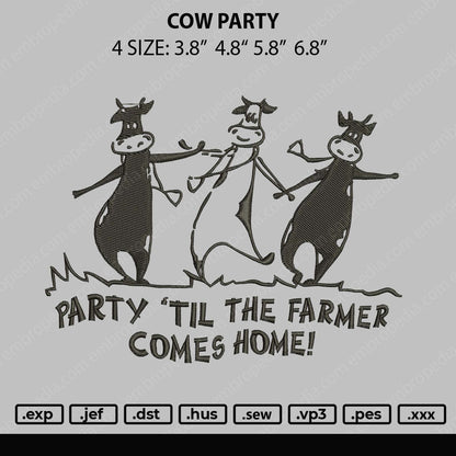 Cow Party Embroidery File 4 size
