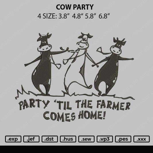 Cow Party Embroidery File 4 size