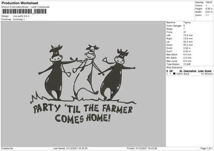 Cow Party Embroidery File 4 size