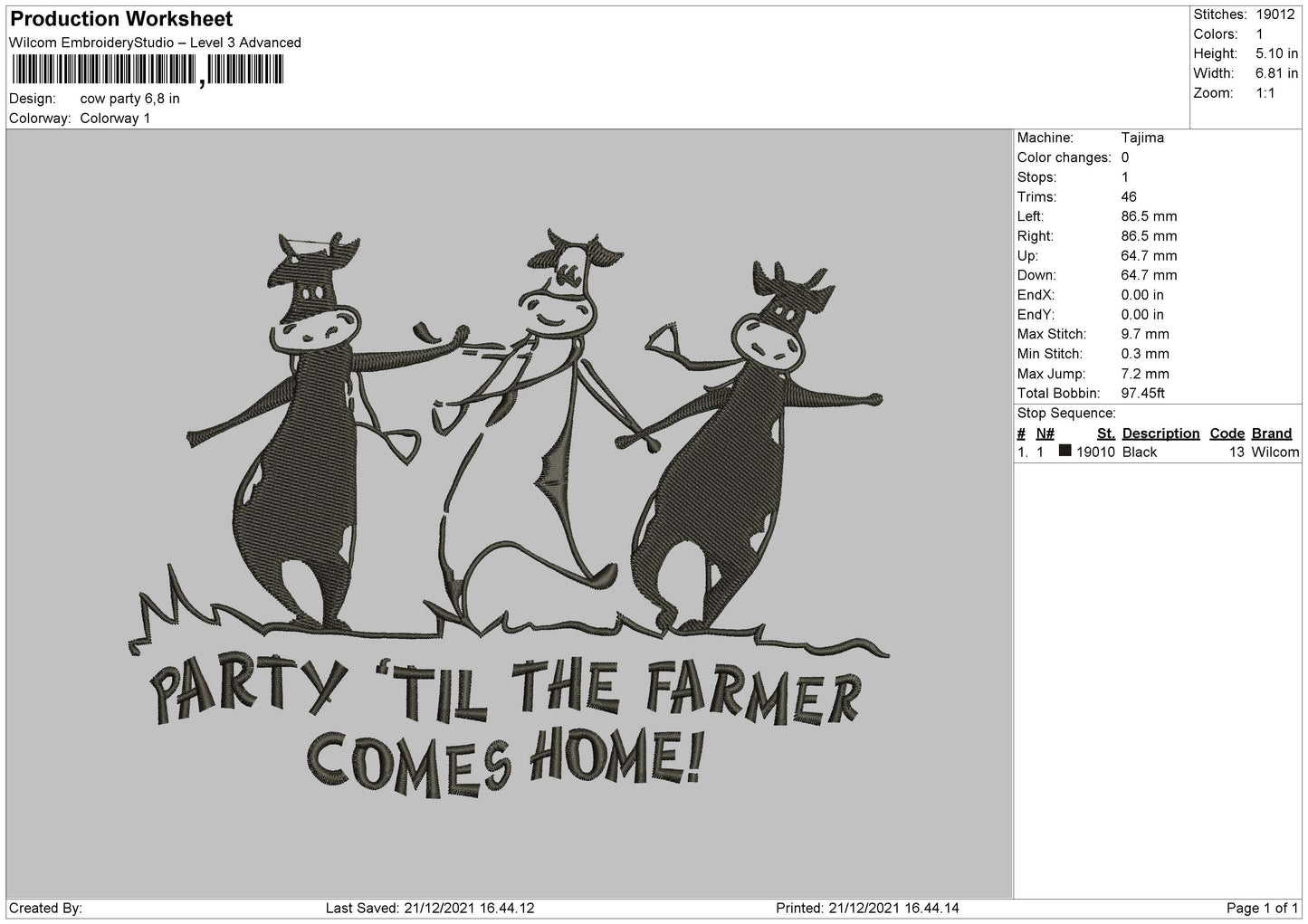 Cow Party Embroidery File 4 size