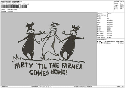Cow Party Embroidery File 4 size