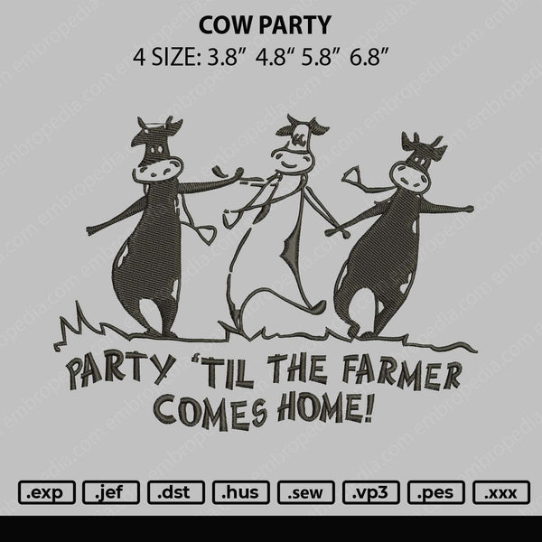 Cow Party Embroidery File 4 size
