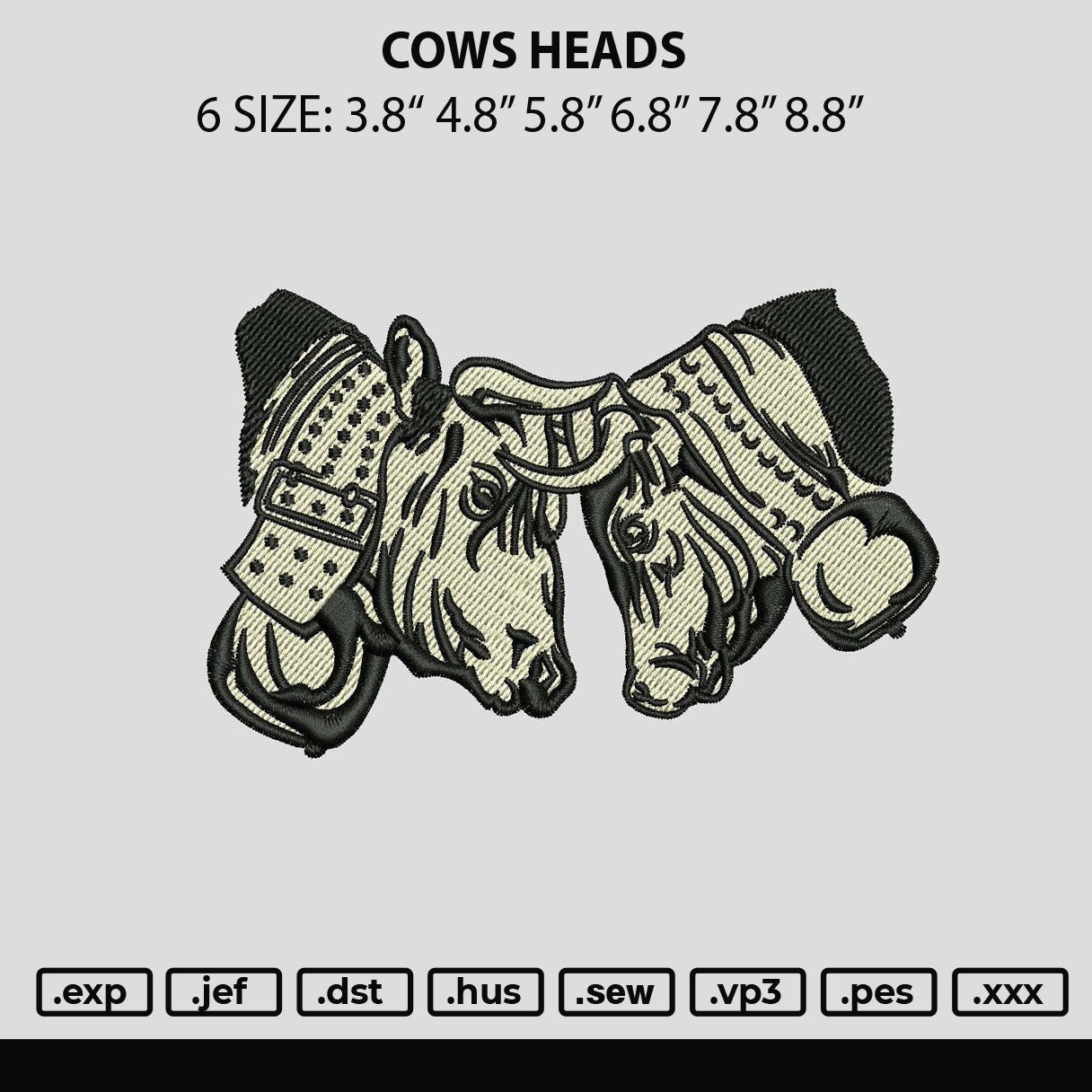 Cows Heads Embroidery File 6 sizes
