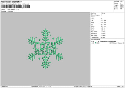 Cozy Season Embroidery File 4 size