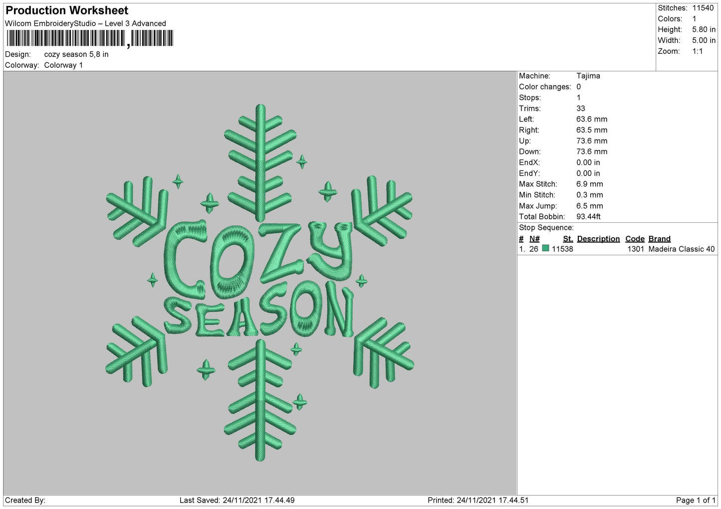 Cozy Season Embroidery File 4 size