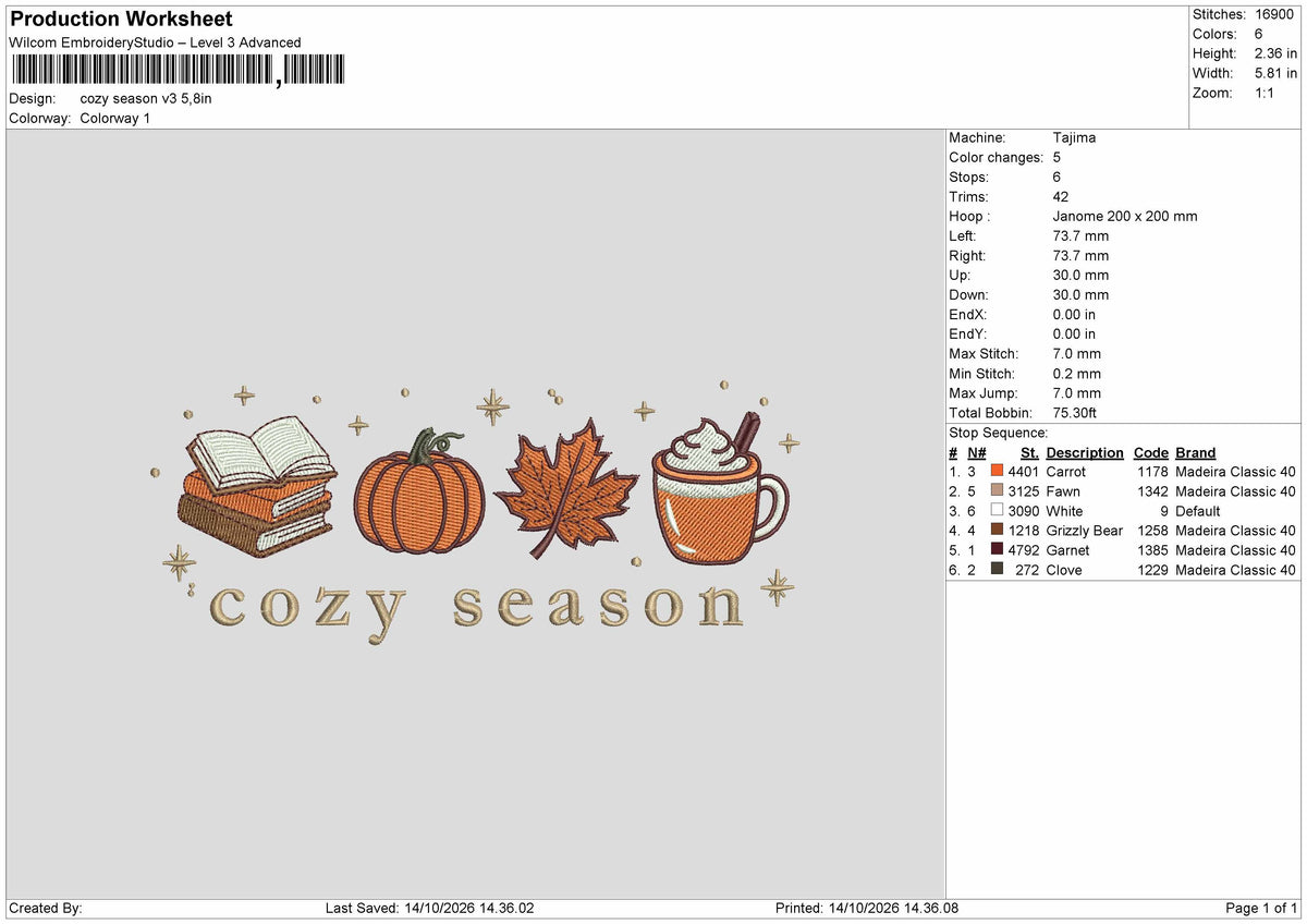 Cozytext 1410 Embroidery Machine Design File 6 sizes