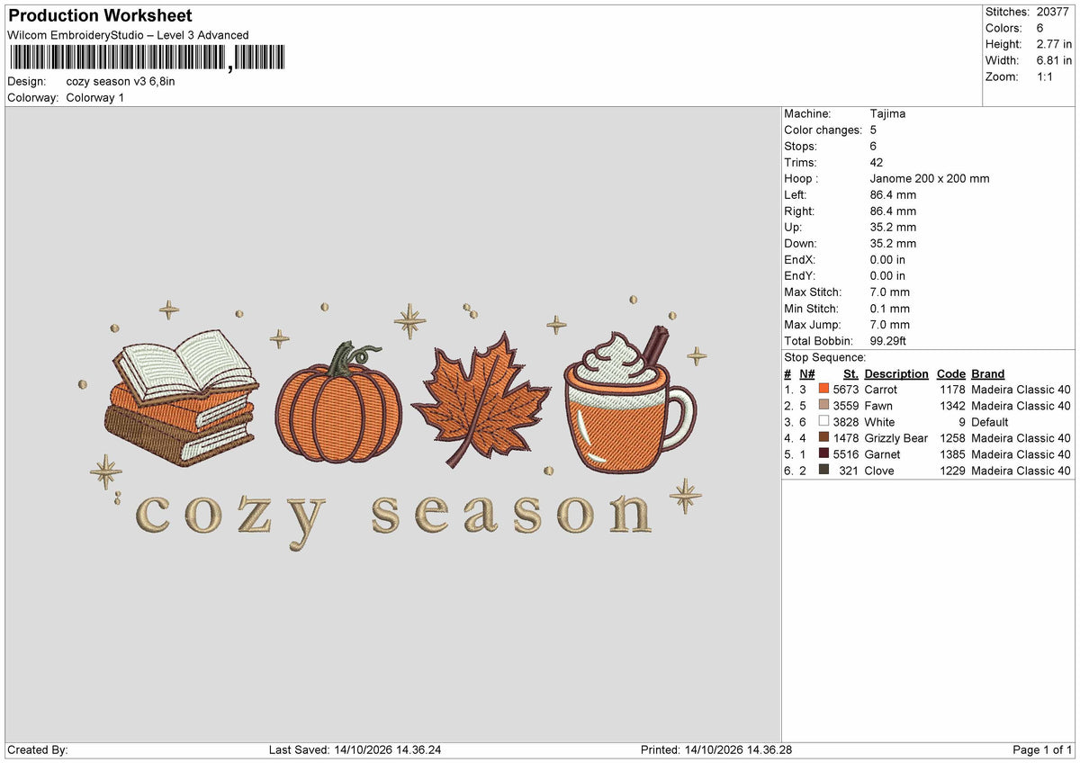 Cozytext 1410 Embroidery Machine Design File 6 sizes